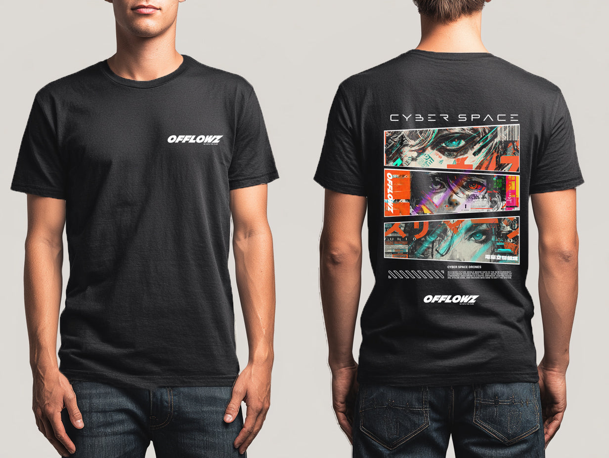 Cyber Space Printed  Cotton Crew Neck T-Shirt