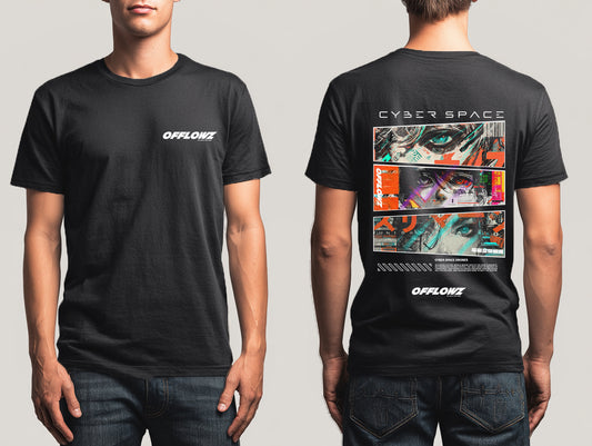 Cyber Space Printed  Cotton Crew Neck T-Shirt