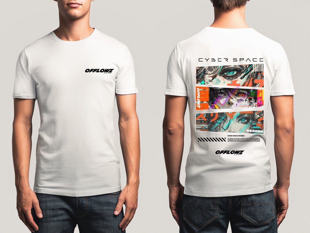 Cyber Space Printed  Cotton Crew Neck T-Shirt