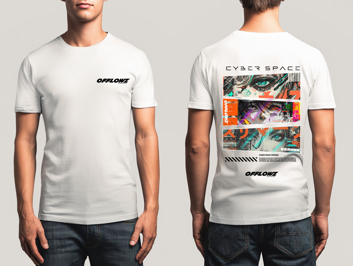 Cyber Space Printed  Cotton Crew Neck T-Shirt